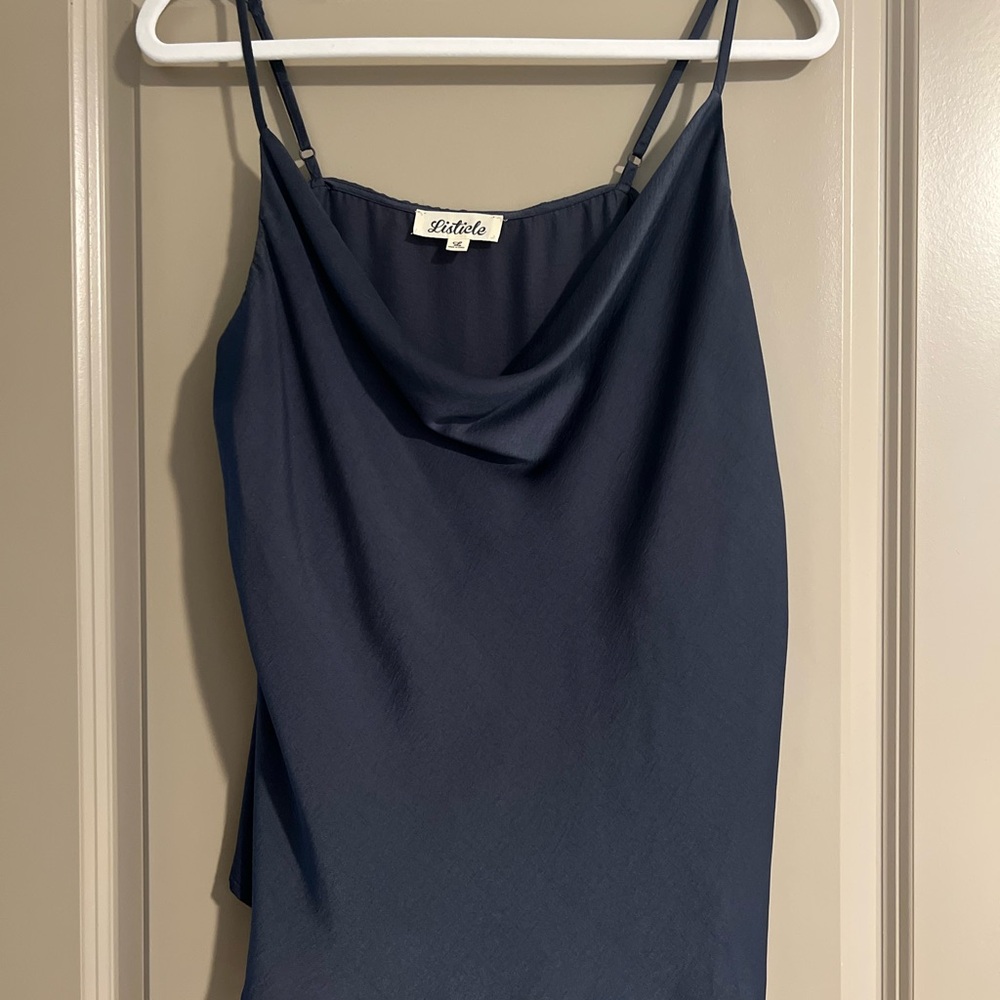 Listicle Cowl Neck Sleeveless Camisole in Blue